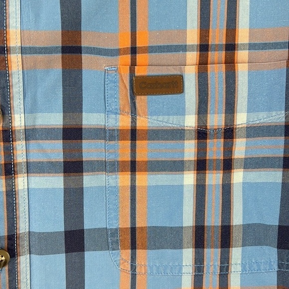 CARHARTT PLAID LONG SLEEVE BUTTON DOWN BLUE ORANGE SHIRT LARGE - Picture 4 of 4